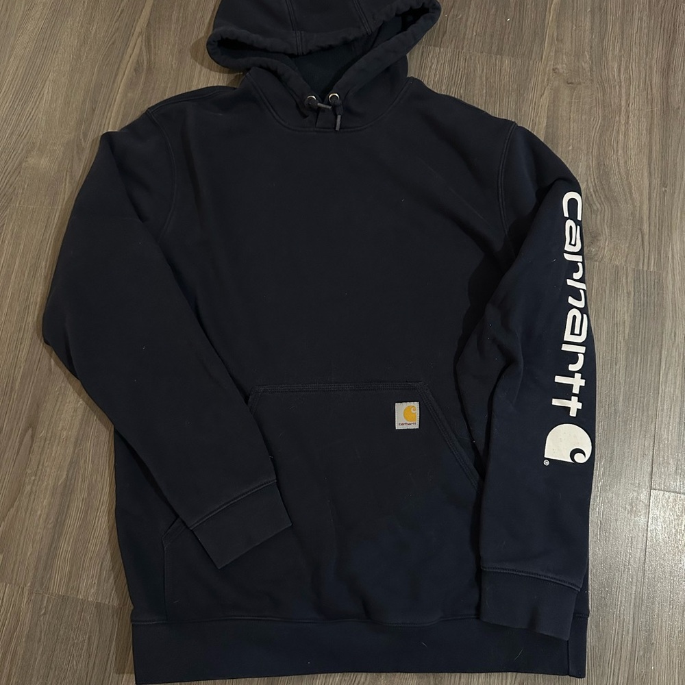 Carhartt Men's Navy Hoodie with Logo Sleeve
